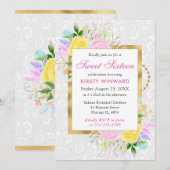 Roze, gele en blauwe bloemen goud Sweet 16 Kaart (Voorkant / Achterkant)