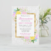 Roze, Gele en Blauwe Bloemen Gouden Quinceanera Kaart (Staand voorkant)
