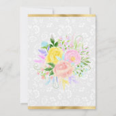 Roze, Gele en Blauwe Bloemen Gouden Quinceanera Kaart (Achterkant)