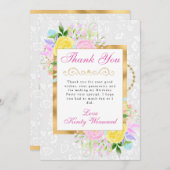 Roze, gele en blauwe bloemen Gouden verjaardag Bedankkaart (Voorkant / Achterkant)