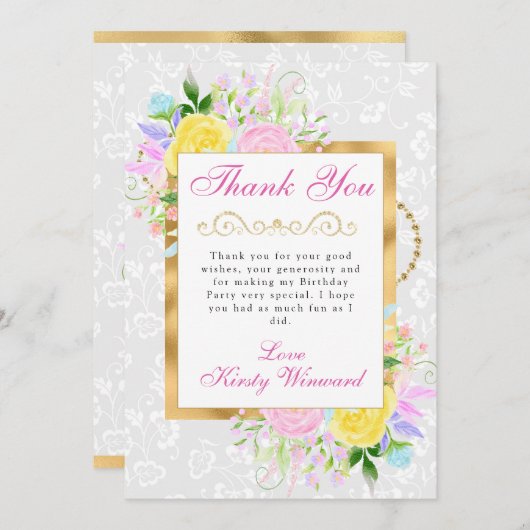Roze, gele en blauwe bloemen Gouden verjaardag Bedankkaart (Voorkant / Achterkant)