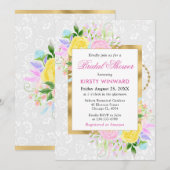 Roze, Gele en Blauwe Bloemen Gouden Vrijgezellenfe Kaart (Voorkant / Achterkant)