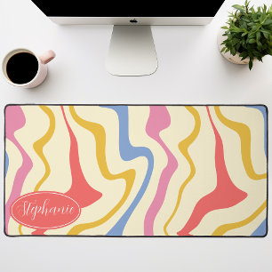 Roze, Gele, En Blauwe Retro Groovy Golven Bureaumat