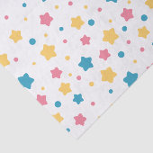 Roze, Gele, en Blauwe Sterren op Wit Patroon Tissuepapier (Detail)