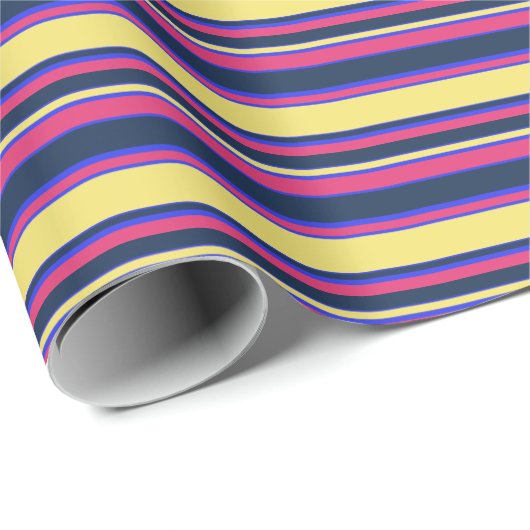 Roze, gele en blauwe strepen cadeaupapier (Rol Hoek)