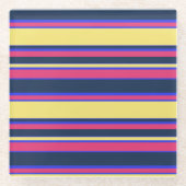 Roze, gele en blauwe strepen glazen onderzetter (Voorkant)