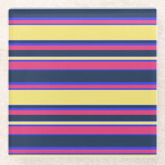 Roze, gele en blauwe strepen glazen onderzetter (Voorkant)