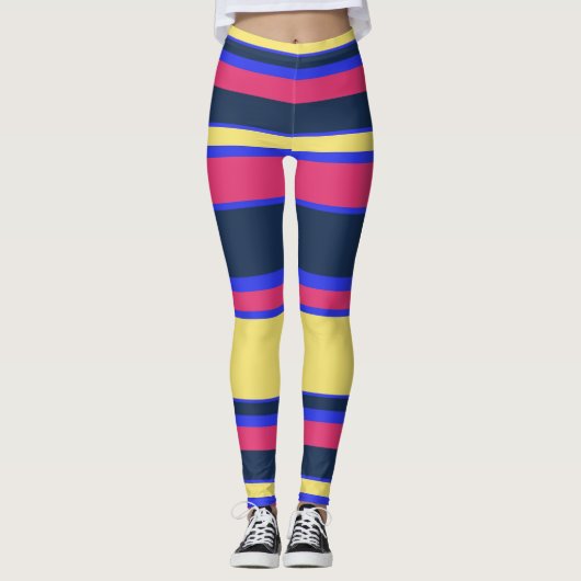 Roze, gele en blauwe strepen leggings (Voorkant)
