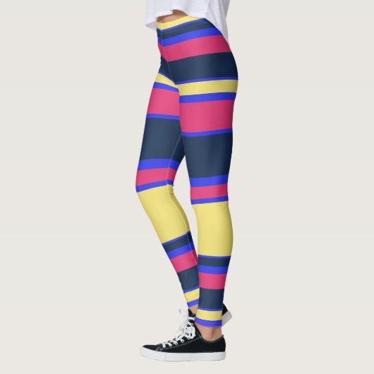 Roze, gele en blauwe strepen leggings (Links)