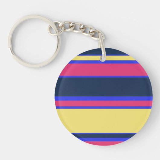 Roze, gele en blauwe strepen sleutelhanger (Voorkant)