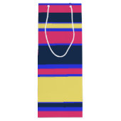 Roze, gele en blauwe strepen wijn cadeautas (Achterkant)