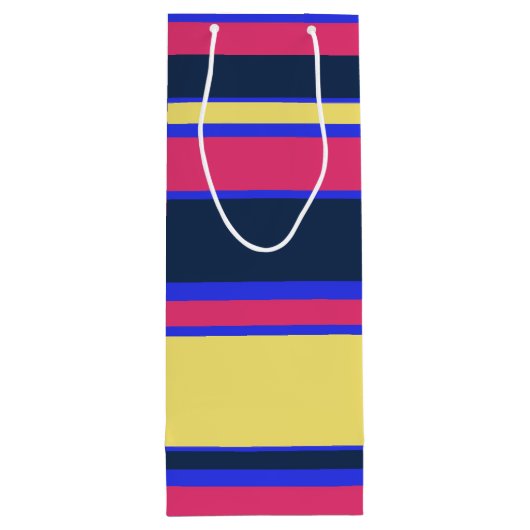 Roze, gele en blauwe strepen wijn cadeautas (Achterkant)