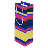 Roze, gele en blauwe strepen wijn cadeautas (Voorkant Gekanteld)