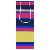 Roze, gele en blauwe strepen wijn cadeautas (Voorkant)