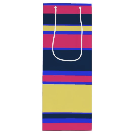 Roze, gele en blauwe strepen wijn cadeautas (Voorkant)