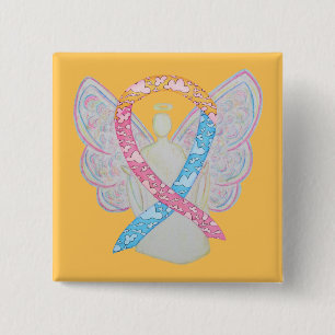 Roze, gele en blauwe wolken, cdH Angel Pin Vierkante Button 5,1 Cm