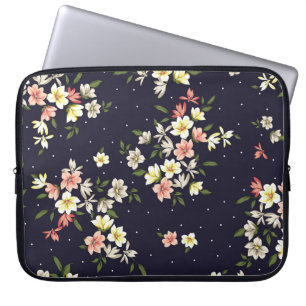 roze gele en bruine bloemen met groene streep laptop sleeve