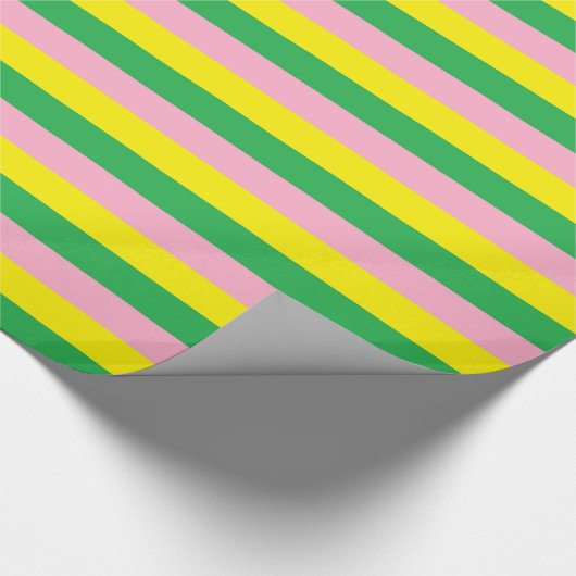 Roze, gele en groene strepen cadeaupapier (Hoek)