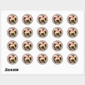 Roze & Gele Fantasie Eenhoorn; Bruine Witte Strepe Ronde Sticker (Vel)