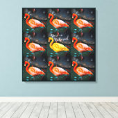 Roze gele Flamingo Bird Photo Pattern Dare Quote Canvas Afdruk (Insitu (Houten vloer))