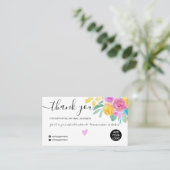 Roze gele florale waterverf chique orde dank u visitekaartje (Staand voorkant)