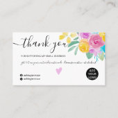 Roze gele florale waterverf chique orde dank u visitekaartje (Voorkant)