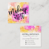 Roze gele florale waterverf vierkante visitekaartje (Voorkant / Achterkant)