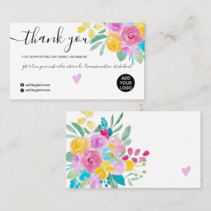 Roze gele florale waterverf visitekaartje