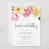 Roze gele Florals Brunch Bubble Vrijgezellenfeest Kaart (Voorkant)