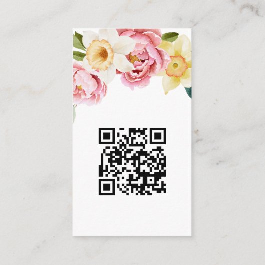 Roze gele Florals Manuscript QR Code Weddenschap R Informatiekaartje (Achterkant)