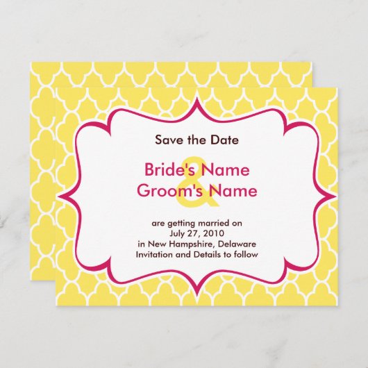 Roze & Gele Gebogen Save the Date Uitnodigingen (Voorkant / Achterkant)