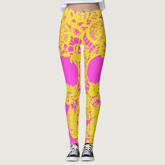 Roze gele gehaakte leggings (Voorkant)