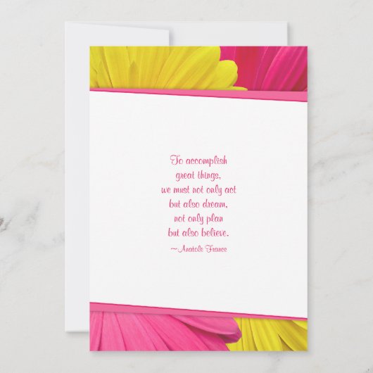 Roze gele Gerber Daisy Afstuderen Uitnodiging (Achterkant)