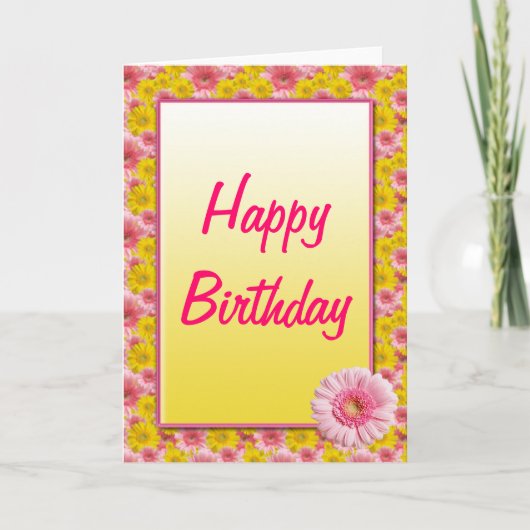 Roze Gele Gerbera Daisy Happy Birthday Kaart (Voorkant)