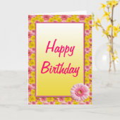 Roze Gele Gerbera Daisy Happy Birthday Kaart (Gele Bloem)