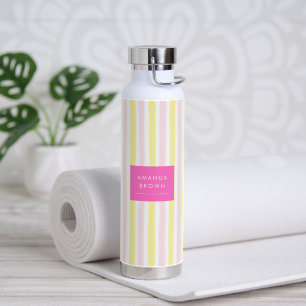 Roze & Gele Gestreepte Elegante Eenvoudige Modieuz Waterfles