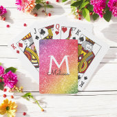Roze gele glitter Sparkle Gold Monogram Pokerkaarten