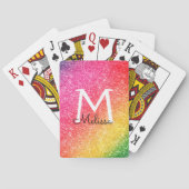 Roze gele glitter Sparkle Gold Monogram Pokerkaarten (Achterkant)
