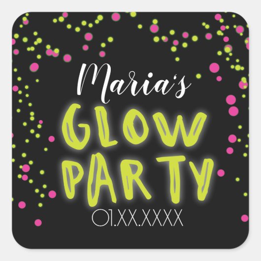 Roze Gele Gloei Feest Vierkante Sticker (Voorkant)