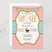 Roze, gele goudkleurig silicium en zie uitnodiging (Voorkant / Achterkant)