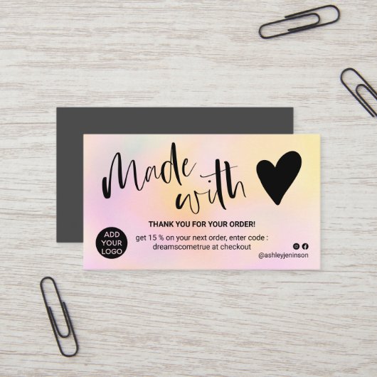 Roze gele gradiënt dank je liefde visitekaartje (Voorkant / Achterkant in situ)