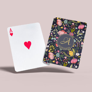 Roze gele griepachtige monogram floreel patroon na pokerkaarten