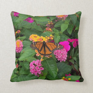 Roze gele groene Floral met Butterfly Lantana Kussen