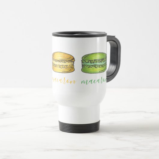Roze gele groene Franse Macaron Macaroon Baking Reisbeker (Voorkant rechts)