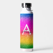 Roze gele groene regenboog Glitter Monogram Waterfles (Links)