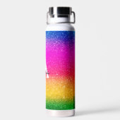 Roze gele groene regenboog Glitter Monogram Waterfles (Achterkant)