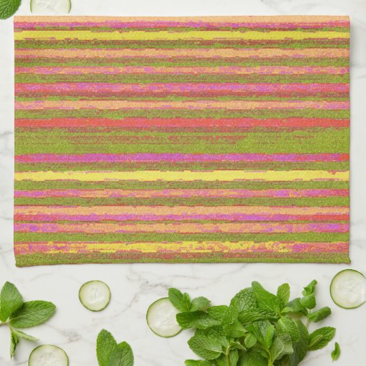 Roze gele groene  Stripe Kitchen Towel Theedoek (Gevouwen)
