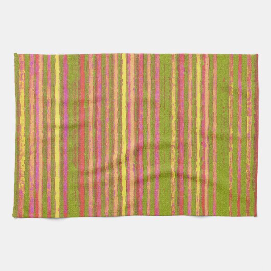 Roze gele groene Stripe Kitchen Towel Theedoek (Horizontaal)