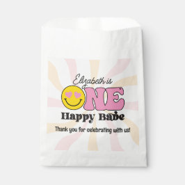 Roze Gele Groovy Eén Gelukkige Baby Eerste Verjaar Bedankzakje