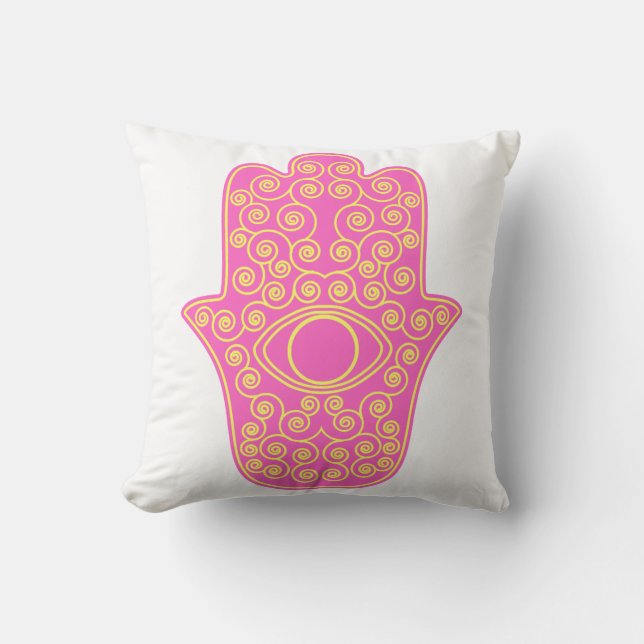 Roze gele hamsa-hand van de hand van Fatima.pn Kussen (Voorkant)